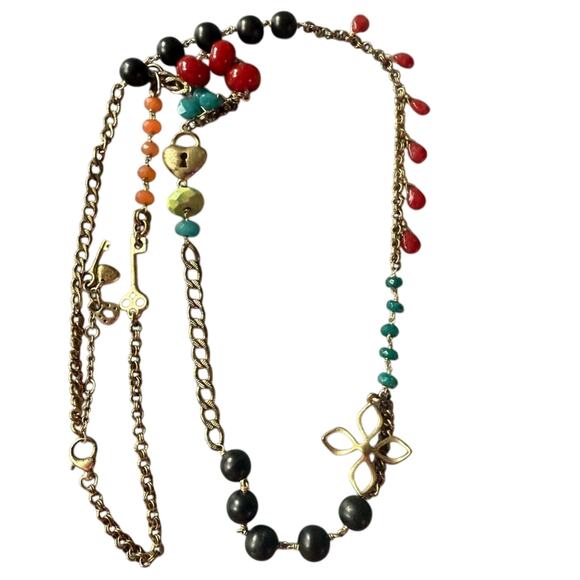 Fossil Lock & Key Beaded Long Necklace - Picture 2 of 8